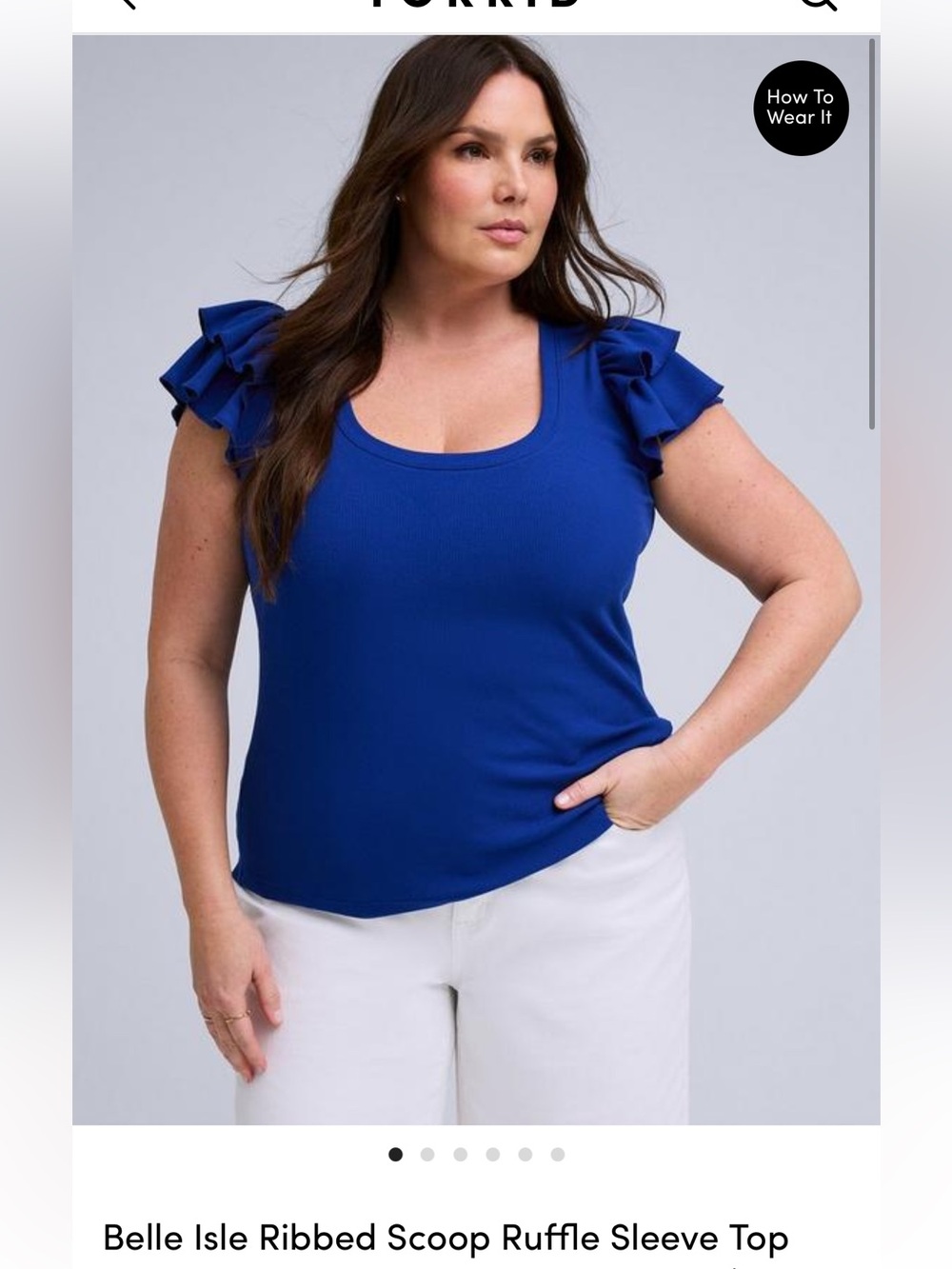 Torrid Size 0 Belle Isle Royal Blue Ribbed Scoop Ruffle sleeve top
